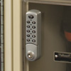 Each locker includes an electronic access lock that also serves as the door pull